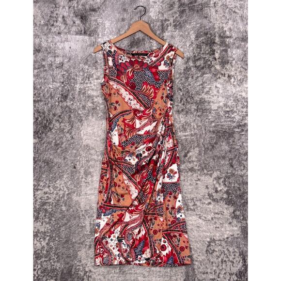 Peruvian Connection Dress XS Womens Floral Paisley Sheath Ruched Viscose Jersey - Picture 1 of 8